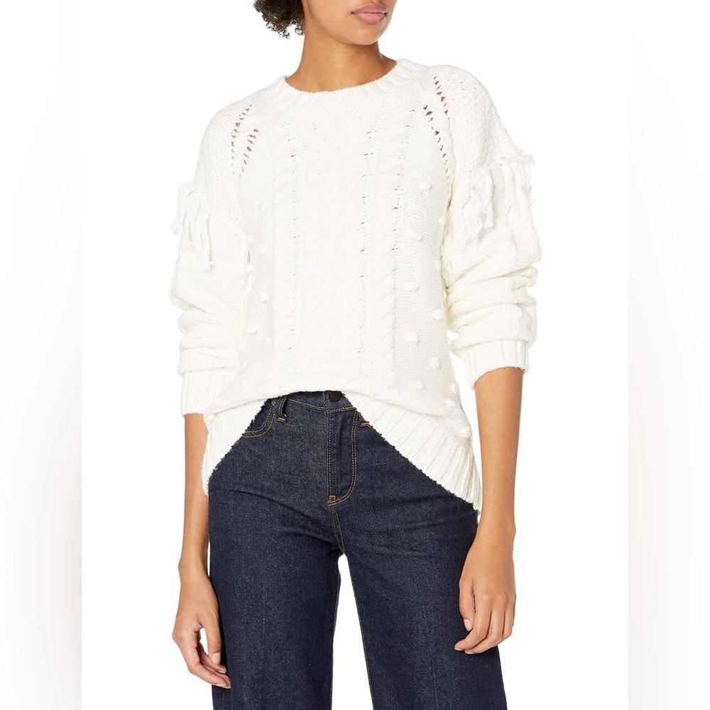 NWOT Cupcakes & Cashmere White Dot Sweater Fringe M